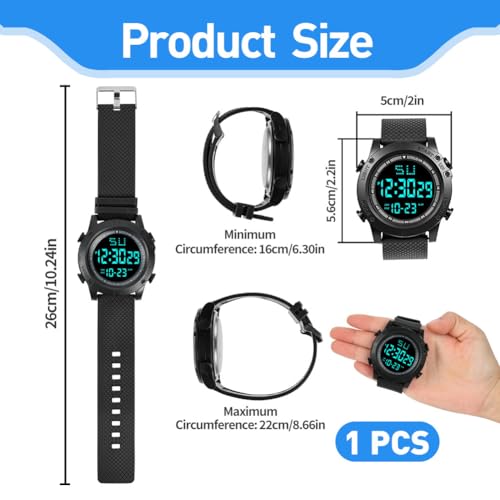 OFFCUP Reloj Digital para Hombre, Impermeable Reloj para Hombre, Reloj Deportivos de TPU Correa con Luz Trasera LED, Alarma, Fecha, a Prueba de Golpes, Relojes de Pulsera para Hombre (Negro,B) - imagen 2