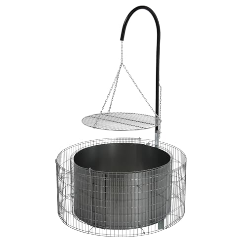 bellissa Feuer- und Grillstelle aus Gabionen - 95580 - Feuerstelle inkl. Grillrost, Grillgalgen und Ketten - Durchmesser 92/72 cm, Höhe 40 cm