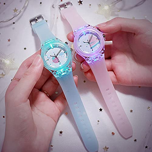 Reloj para niña Estudiante Flash Relojes Niña Niños Reloj Luminoso Silicona Colorido Fruta Regalos Reloj Relojes para niñas (Color : Strawberry Blue)