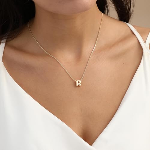 Image of Personalized Bubble Letter Initial Necklace, 14K Gold Plated, Dainty Pendant for Women, Trendy Gold Jewelry
