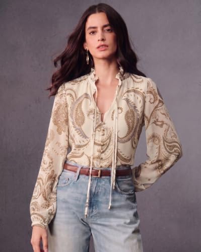 Image of Women Georgette Regular Fit Shirt ||Women Top || Cecily Paisley-Trim Button-Front Shirt (S-01-04)