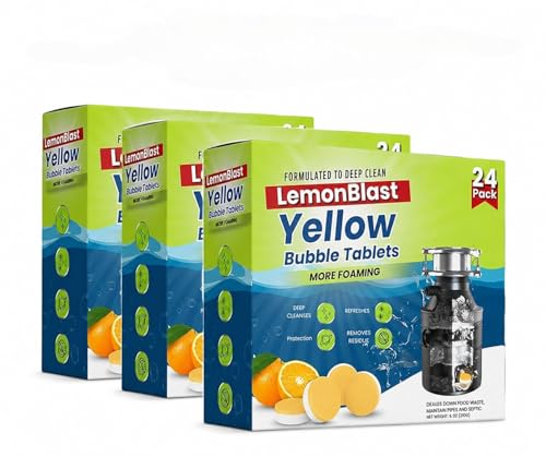 Image of Lemon Blast Yellow Bubble Tablets | Foaming Drain Cleaning Tablets for Sink, Pipes & Garbage Disposal | Citrus Fresh Formula for Odor Removal, Residue Cleaning & Smooth Drain Flow (Pack OF 3)