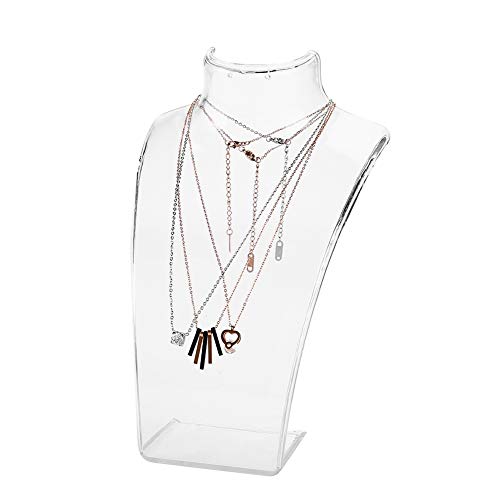 Tomotato Support de Buste de Collier en Acrylique, 13.8x21.5cm Support de Collier de Mannequin Support de Buste Porte-bijoux Organisateur Modèle Boutique Bijoux Présentoir(Transparent)