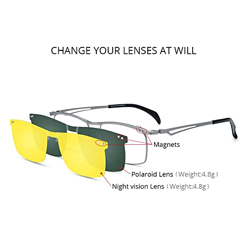Image of FONEX Pure Titanium Glasses Frame Men Square Magnet Clip On Eyeglasses with Polarized Lens