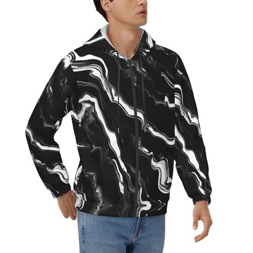 Sweat à capuche zippé EdWal imprimé marbre noir et blanc pour homme