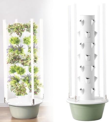 Smart Hydroponic Tower Garden for Herbs, Fruits & Vegetables - 5/7/9 Layers Vertical Growing Kit with Timer, Silent Pump, Space-Saving Design, 36 Holes Indoor/Outdoor