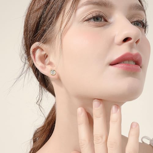 925 Sterling Silver Round Moissanite Stud Earrings for Women & Men, D Color VVS1, Hypoallergenic Bezel Set, 14K Gold Plated, Imitation Diamond Gifts2