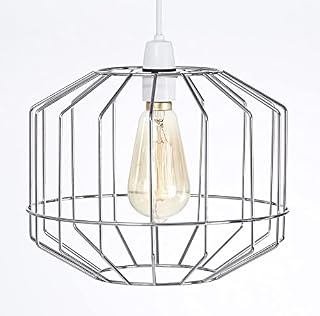 Retro Design Light Shade - Metal Wire Basket Cage Lamp Shade - Ceiling Pendant Light Shade  Wire Cage Lamp Shade - Industrial Vintage Style  Easy Fit Metal Lamp Shade - Chrome