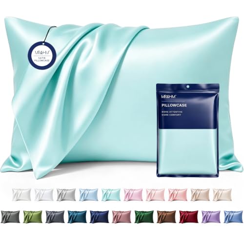 Image of MR&HM Satin Pillowcase for Hair and Skin, Silk Satin Pillowcase 2 Pack, Standard Size Pillow Cases Set of 2, Silky Pillow Cover with Envelope Closure (20x26, Turquoise)