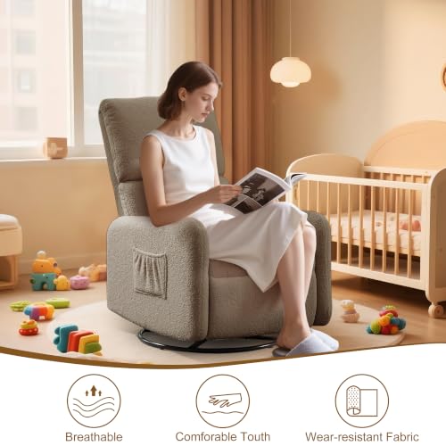 Image of Korser Recliner Chair, Nursery Rocker Chair with Side Pockets, Small Recliners for Small Spaces, Swivel Rocker Recliner Chair for Adults, Sherpa Swivel Accent Chairs for Living Room, Nursing