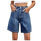 POHADON Womens Jean Shorts Bermuda Shorts Knee Length 2026 Trendy Y2k High Waisted Wide Leg Casual Summer Shorts with Pockets (a Denim,S)