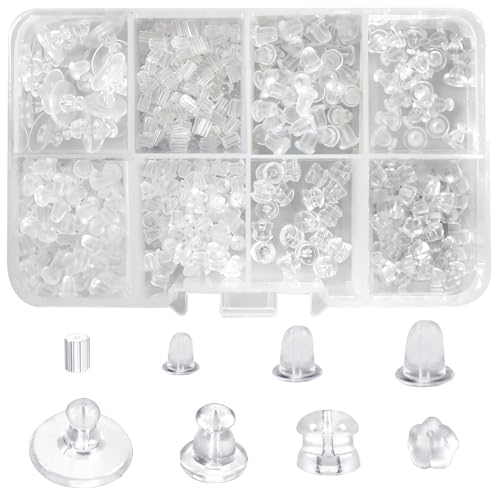 TOAOB 600 Pièces Fermoire Boucle D'oreilles Silicone 8 Styles Plastique en Transparent Sécurisé Hypoallergénique Fermoirs Bouchons Taille Mixte pour...