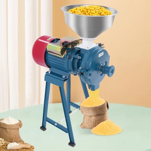 Electric Grain Mill 2200W - Dry Cereals Grinder with Funnel, 110V Corn & Wheat Feed Mill for Home, Kitchen & Commercial Use, High Efficiency, Durable Black Design