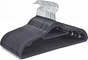 Seedware Design Heavy Duty Plastic Hangers, Durable Clothes Hangers with Non-Slip Pads, Great for Shirts, Pants, Scarves, Strong Enough for Coat (Pack of 6, Black)