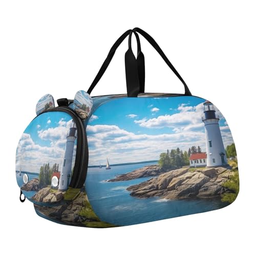 YETTASBIN Sport Travel Duffel Bag for Girls Boys, Lighthouse Large Waterproof Weekender Overnight Bag, Detachable Shoulder Strap Gym Bag with Shoe Compartment & Wet Pocket
