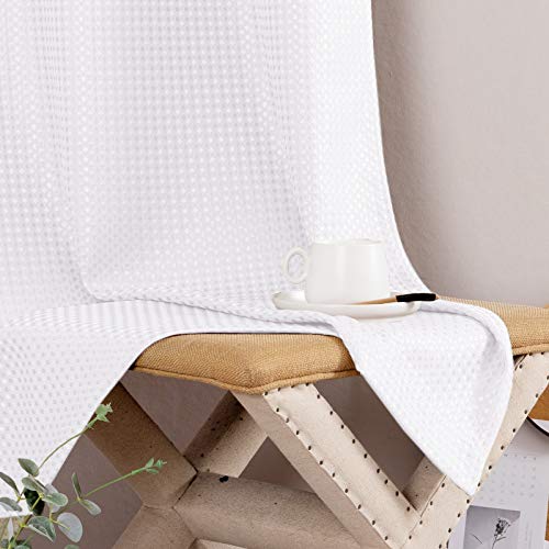 Vangao White Waffle Curtains 84 Inch Long For Living Room Bedroom Plaid Weave Textured Grommet Top Privacy Window Drapes 2 Panels #TOP4