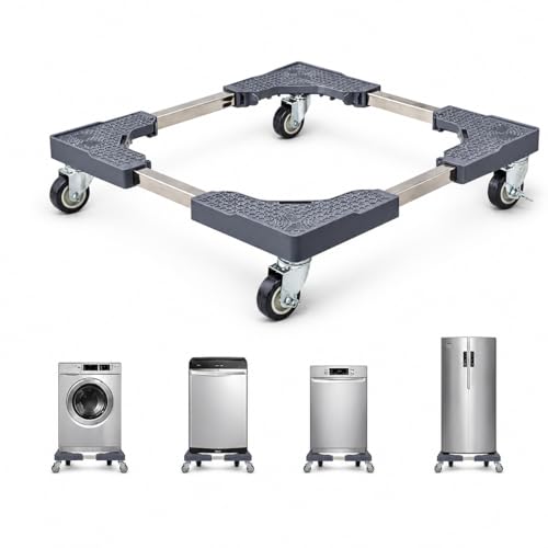 Image of DecorTwist Washing Machine Stand with Wheels | Adjustable Fridge Stand Double Door | Anti Vibration Trolley for 6kg 7kg 8kg Machines | Heavy Duty Movable Cooler Stand | Lockable Wheels