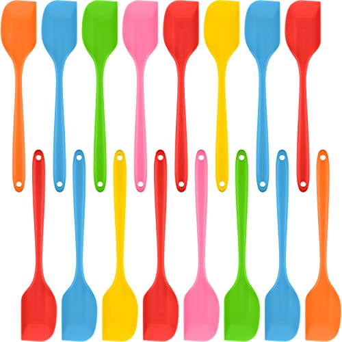 16 Pieces Silicone Spatulas 11 Inch Heat-Resistant Spatulas Non-Stick Rubber Spatulas Flexible Scrapers Baking Mixing Tool Cookware Dishwasher Safe, 6 Colors #TOP21