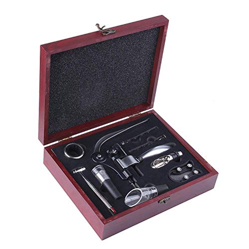 Saca corchos Conejo Juego de sacacorchos, 9 piezas Botella de vino Screwpull Accesorios Kit de regalo, Vino Tapones y vertedor, cortador de papel de aluminio, Tornillos extra En Deluxe Caja roja