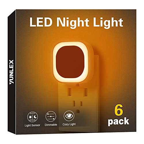 Image of YUNLEX 6 Pack Plug in Amber Night Light, Auto Dusk to Dawn, Soft Glow, Dimmable, Diffused Light, LED Lights for Bedroom, Kids, Bathroom, Sleep, Baby Nursery, Toddler, Hallway, Kitchen, Home Decor