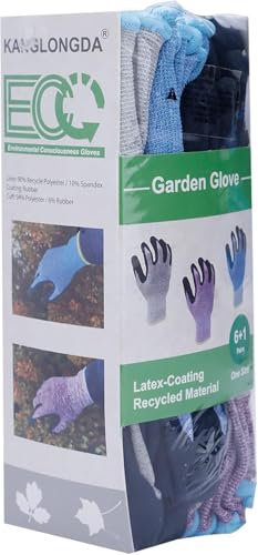 Image of 7 Pairs Women Gardening Gloves, EN388 2131X Outdoor Protective Work Gloves with Breathable Micro-Foam Coating for Gardening, General Purpose, Courtyard, 3 Purple + 3Blue +1 Grey