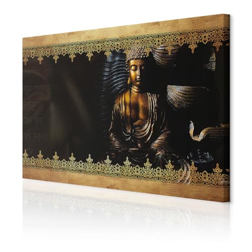 decomonkey - Tableau Acoustique Bouddha 90x60 1 Pièce - Impression sur Toile Décoration Maison Isolation Peinture Image Phonique Déco Bureau Panneaux Acoustiques