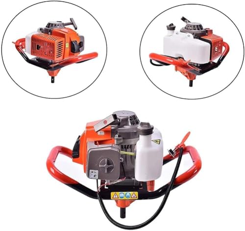 Image of 85cc Post Hole Digger 2-Stroke Petrol Gas Powered Earth Digger with 3 Auger Bits (4 inch 8 inch 12 inch) + 2 Extension Bar (24 inch 24 inch) for Farm Garden Plant Fence and Planting