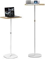 Rykho Adjustable Height Small Laptop Standing Desk 18-47"H, Portable Wooden Top Pedestal Side Table for Bedside Couch Home Office, White