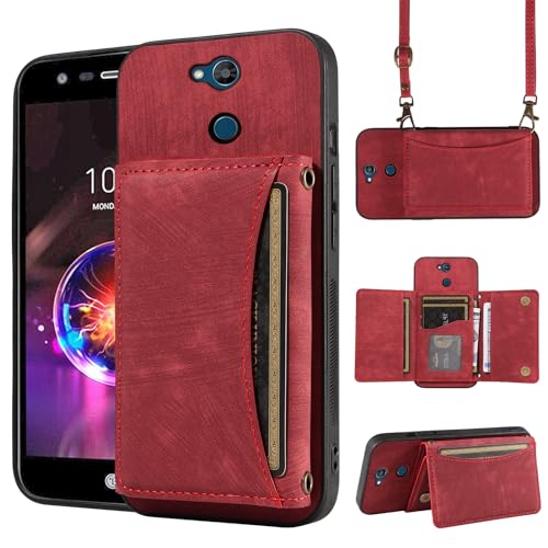 Phone Case For LG X Charge/Fiesta 2 LTE/X Power 3/X5/LV7 Wallet Cover with Crossbody Shoulder Strap and Leather Credit Card Holder Pocket Slim Cell LG-M322 XPower 2 SP320 M327 M322 Girls Women Red