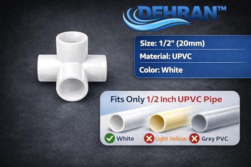 Image of DEHRAN UPVC 4-Way Elbow 1 /2 inch Inchi(20MM) For Plumbing Pipe Fitting, Greenhouse Project Bathroom Home Garden Frame White Color (3)