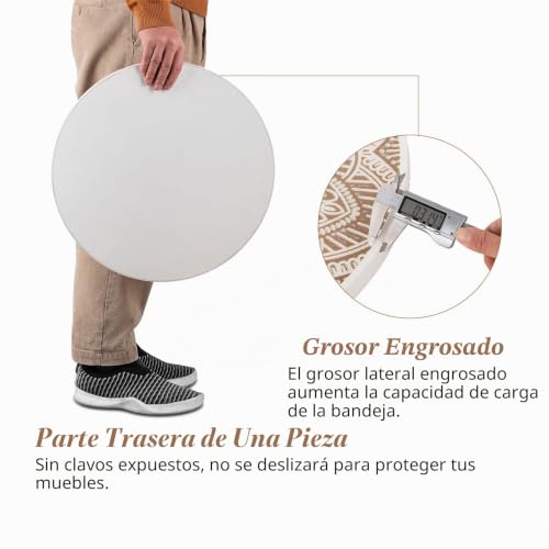 Bandeja decorativa redonda grande de madera Hanobe rústica para cocina 7