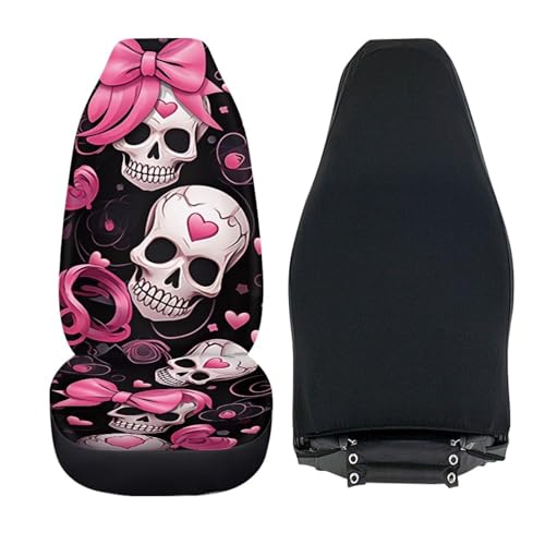Rucaresri Funny Pink Skull Pattern Auto Seat Covers Front Seats 2 Piece Soft Stretchy Fabric Seat Bench Covers Universal Car Interior Protection Set by Rucaresri - Used condition - Image 4