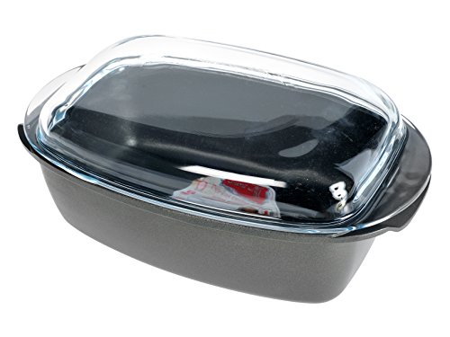 Home Grand Chef Casseruola Rettangolare Antiaderente, con Coperchio, Alluminio Pressofuso, Antracite, 40 x 21 cm