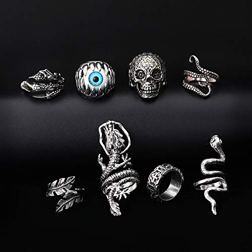 Honsny 15Pcs Vintage Silver Punk Knuckle Rings For Men Women Cool Gothic Ring Cute Animal Statement Open Ring Set Snake Dragon Stackable Finger Rings For Men Women #TOP6