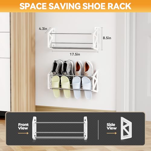Hanging-Shoe-Rack-for-RV-3-Pack-Wall-Shoe-Rack-with-Sticky-Adhesive-Strips-Slim-Shoe-Rack-Shoe-Holder-Holds-12-Pairs-of-Shoes-Space-Saving-Wall-Mounted-Shoe-Shelf-for-Camper-White Hanging Shoe Rack for RV 3 Pack Wall Shoe Rack with Sticky Adhesive Strips Slim Shoe Rack Shoe Holder Holds 12 Pairs of Shoes Space Saving Wall Mounted Shoe Shelf for Camper White