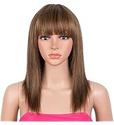 Rebecca Fashion 14 Inch Ombre Brown Straight Wigs with Bangs Human Hair Wigs for Black Women None...