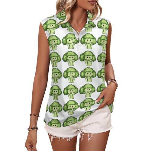 Camiseta de golf sin mangas para mujer, con estampado de coliflor de dibujos animados, cuello en V, camiseta de tenis, Style-31, Large