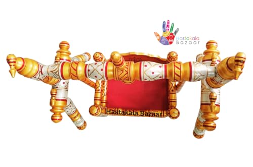 Image of Stronge Wooden Foldable Laddu Gopal Jhula | Krishna Jhula | Krishna Palana Hindola | Wooden God Jhula Big Size | Royal & Antique for Pooja Home (Pearl White Yellow -Cherry Golden)