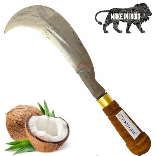 Kozhikkodan Koduval Kitchen Knife Aruval Traditional Handmade High Tempered Iron Carbon Steel (8 Inch Blade) Wooden Handle Bill Hook Felling Multi Purpose Medium Kattan Vettukathi