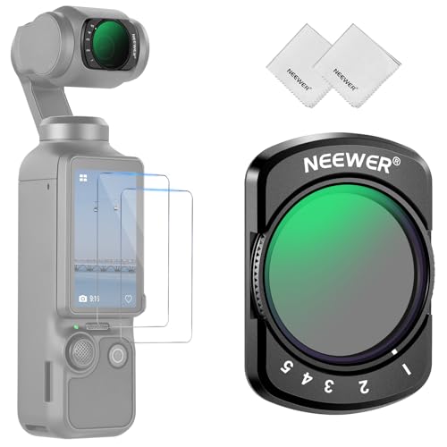 Image of NEEWER Variable ND Filter Compatible with DJI Osmo Pocket 3 / Pocket 4 / Xtra Muse, Magnetic ND2-32 Adjustable Neutral Density Action Camera Lens Filter, 2X Screen Protector, 2X Cleaning Cloth