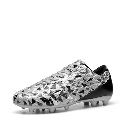 DREAM PAIRS Men's Soccer Cleats Adult Football Shoes Lace-Up Firm Groud Athletic Outdoor Trainning Soccer Shoes 13 Silver/Black