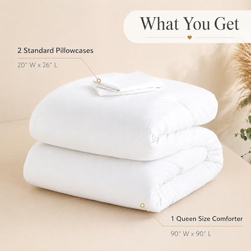 Image of weigelia Queen Comforter Set White Comforter Boho Solid Color Bedding for All Season Soft Lightweight Microfiber 3PCS Reversible Comforter Set (1 Comforter, 2 Pillowcases)