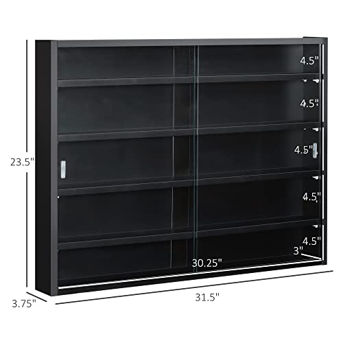 Image of HOMCOM 5-Tier Display Cabinet, Glass Door Cabinet with Adjustable Shelves, Wall-Mounted Display Case for Playroom, Bedroom, Black