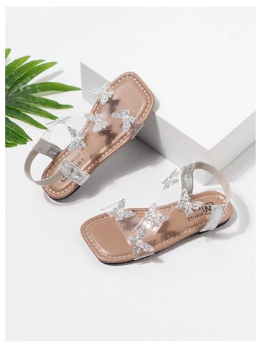 GORGLITTER Girl's Sandals Clear Butterfly Rhinestone Glitter Ankle Strap Flat Sandals Summer Beach Vacation Sandal3