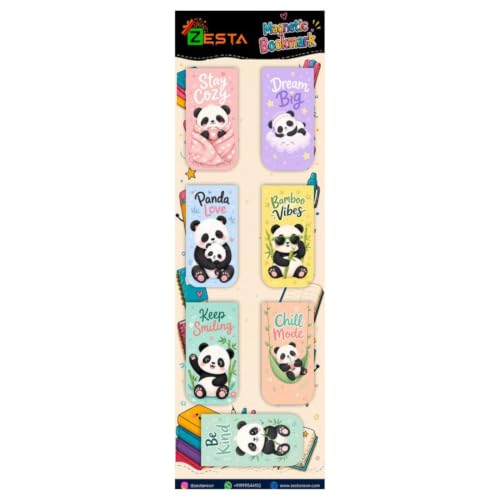 Image of Zesta Magnetic Bookmark | Aesthetic Book Mark for Reading | Cute Anime Bookmarks for Kids, Students | Book Accessories for Novels, Gifts for Readers (Panda New, Medium (9X2.5 Cms))