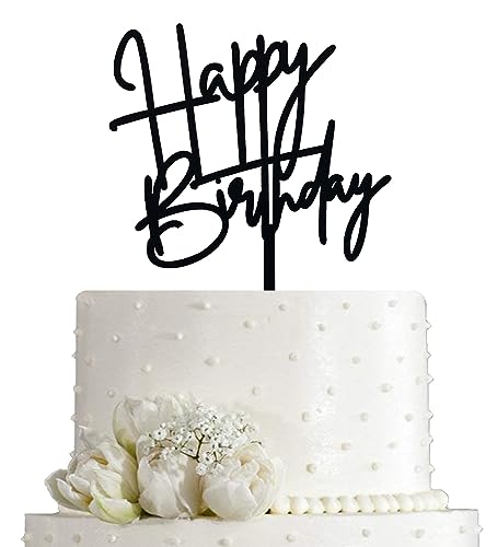 JIEEIN Happy Birthday Cake Topper - Birthday Party Decoration, Black Plastic
