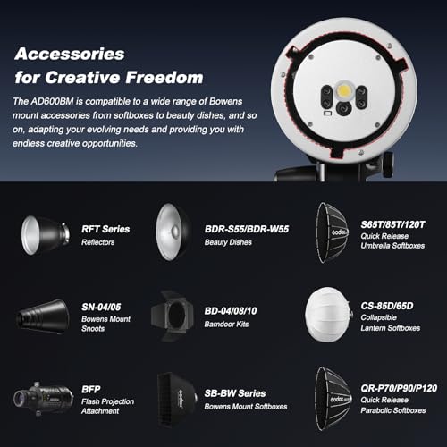Godox AD600BM 600Ws GN87 HSS 1/8000s Outdoor Flash Strobe Studio Monolight with Bowens Mount, 8700mAh Battery, 2.4G Wireless X System with Standard Reflector