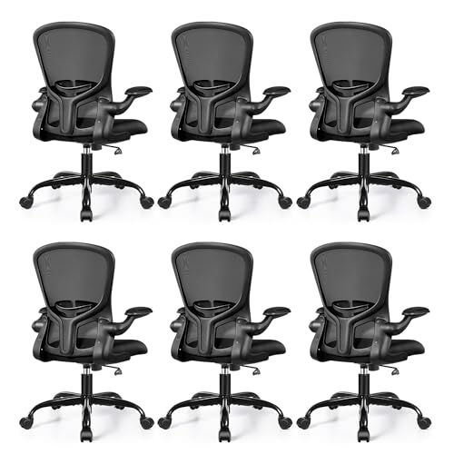 Image of FelixKing Office Desk Chairs, Ergonomic PC Desk Chair with Wheels, Adjustable Lumbar Support and Height, Swivel Computer Chair with Flip-up Armrests, Ergo Mesh Backrest for Working (Black, Pack of 6)