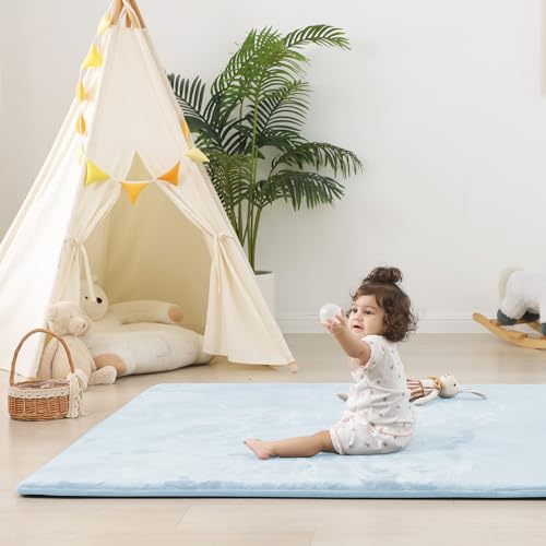 Image of 1.5 inch Thick Baby Play Mat for Floor, 59x79 Soft Foam Mats, Baby Blue