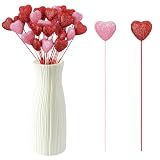 12 Pcs Valentine's Day Glitter Foam Heart Picks - Red Pink Sparkly Puffy Heart Sticks for Flower Arrangements Weddings Party Crafts Decorations